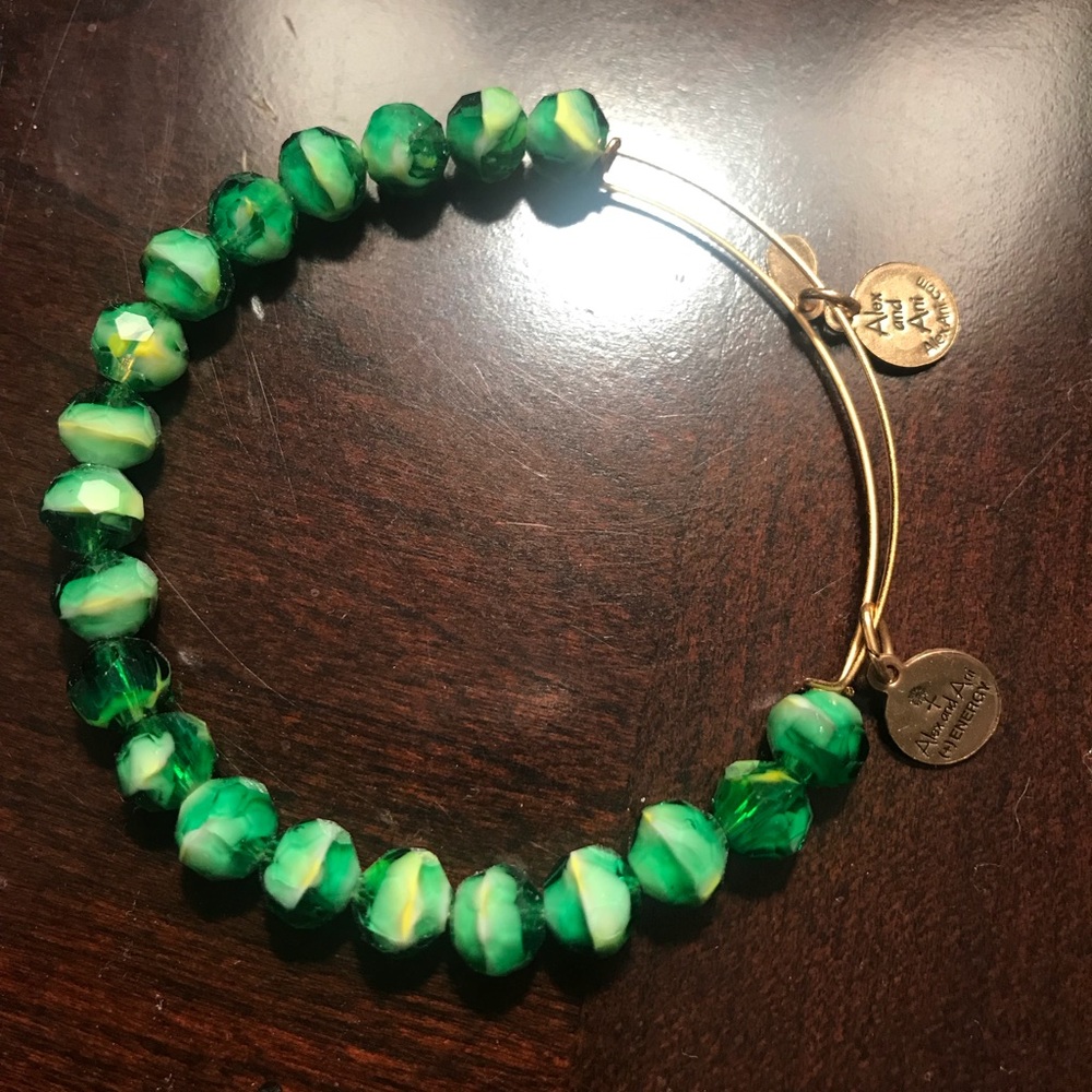 Alex & Ani gold beaded green bracelet